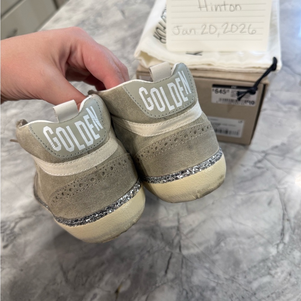 Golden Goose womens Sneakers in Gray and Cream with glitter trim